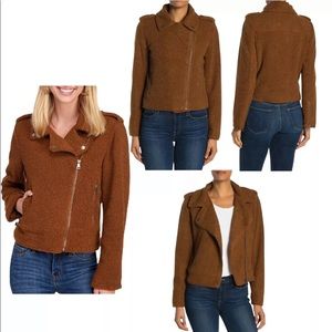 Max Studio Faux Shearling Crop Moto Jacket Cognac Brown Teddy Bear Medium $118